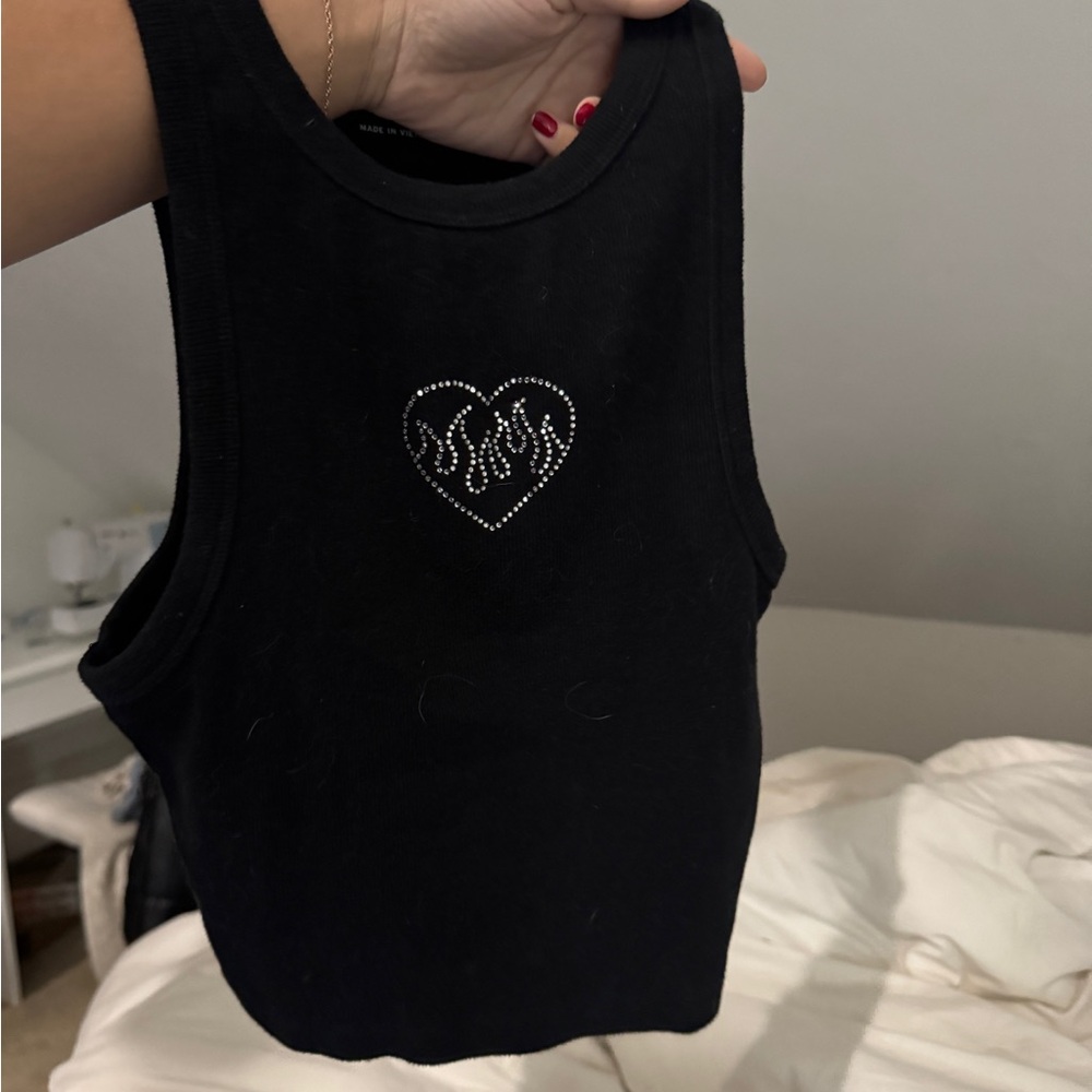 Black Tank Top with Heart Design